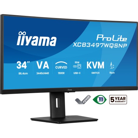iiyama 34 Business UQHD USB-C Dock - Elevate Your Productivity with Stunning Visuals and Seamless Connectivity | XCB3497WQSNP-B1